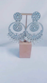 Indian Pakistani Jewellery  Emira : Silver earrings with tikka - Bijoux Pieces