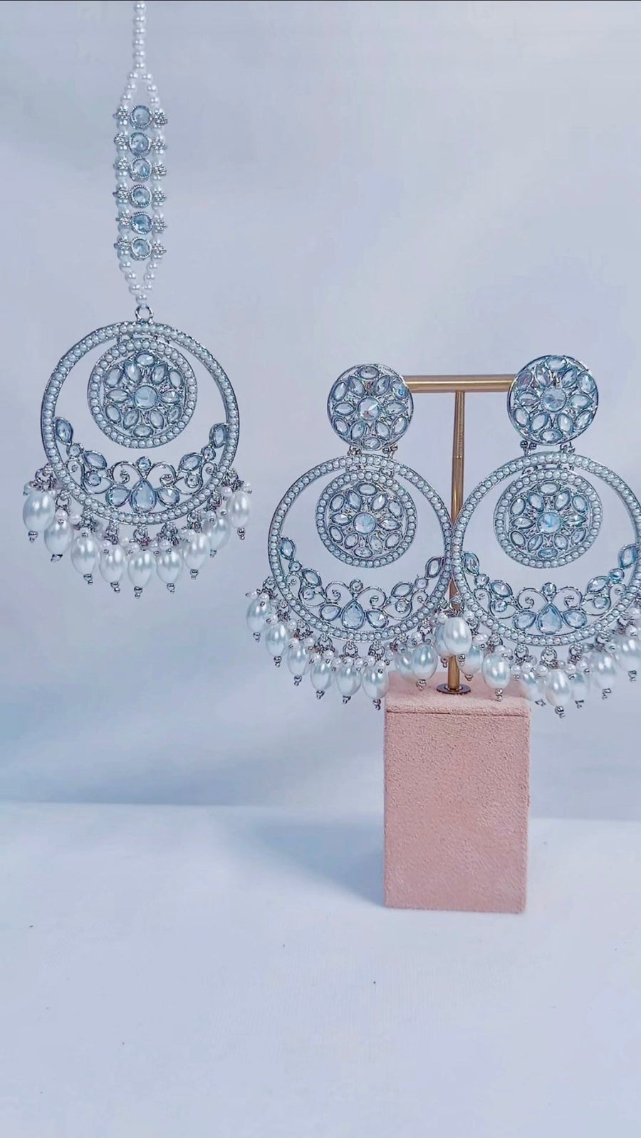 Indian Pakistani Jewellery  Emira : Silver earrings with tikka - Bijoux Pieces