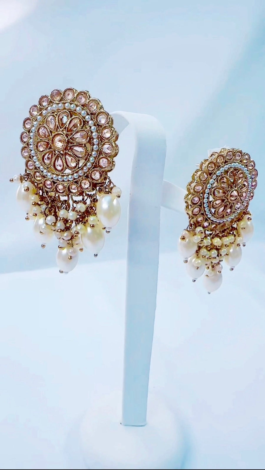 Farhana: Gold, pearl Polki earrings - Bijoux Pieces Indian Pakistani Jewellery 