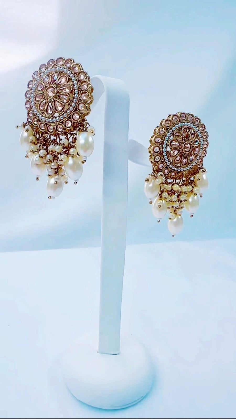 Farhana: Gold, pearl Polki earrings - Bijoux Pieces Indian Pakistani Jewellery 