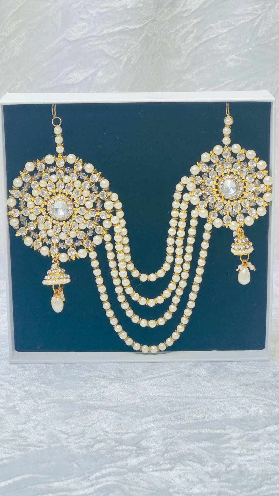 Indian Pakistani Jewellery  Habiba: Gold, pearl half matha patti - headpiece - Bijoux Pieces