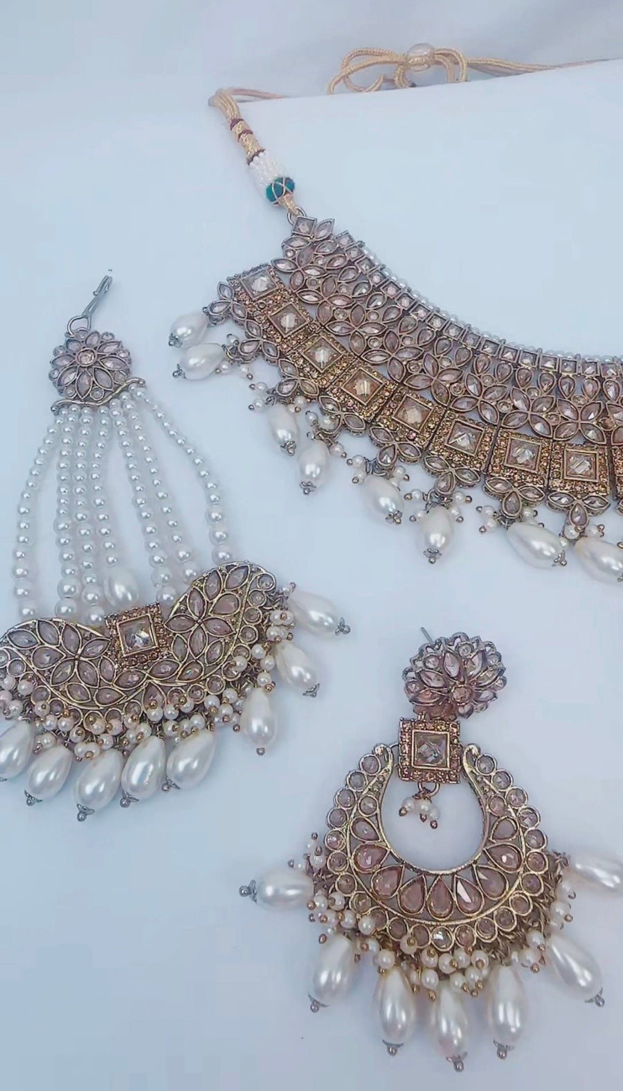 Indian Pakistani Jewellery  Hajar: Jewellery set, tikka, chand bali earrings, jhoomar and choker necklace set - Bijoux Pieces