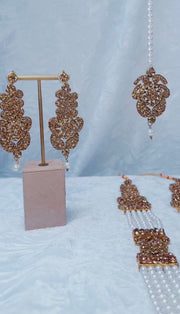 Indian Pakistani Jewellery Ihsan set: Antique dark brown, pearled necklace, earring and tikka set - Bijoux Pieces