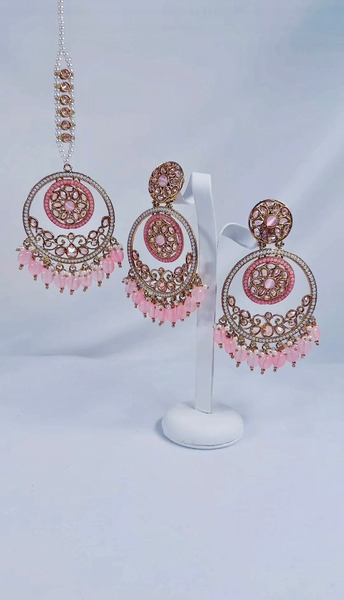 Indian Pakistani Jewellery Imani : baby pink earrings with tikka - Bijoux Pieces