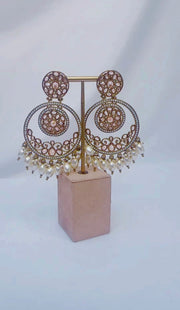 Indian Pakistani Jewellery Imani: gold and pale pink earrings with tikka - Bijoux Pieces