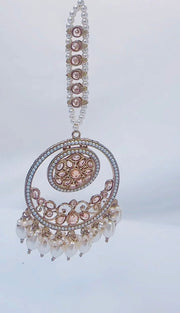 Indian Pakistani Jewellery Imani: gold and pale pink earrings with tikka - Bijoux Pieces