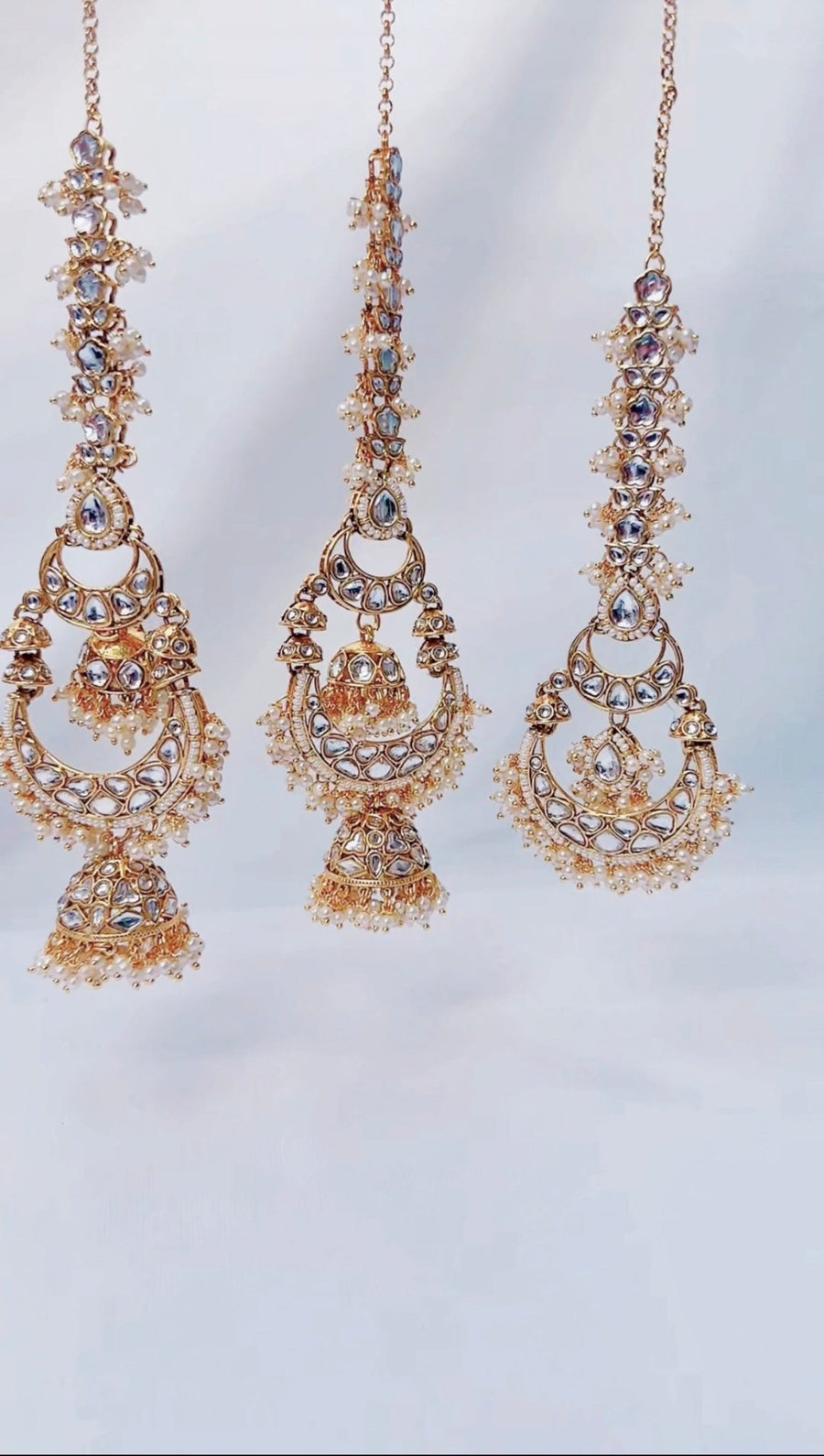 Indian Pakistani Jewellery Karima: mirrored polki earrings with tikka - Bijoux Pieces