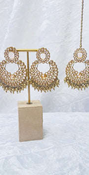 Indian Pakistani Jewellery Khalilah: gold earring and tikka set - Bijoux Pieces