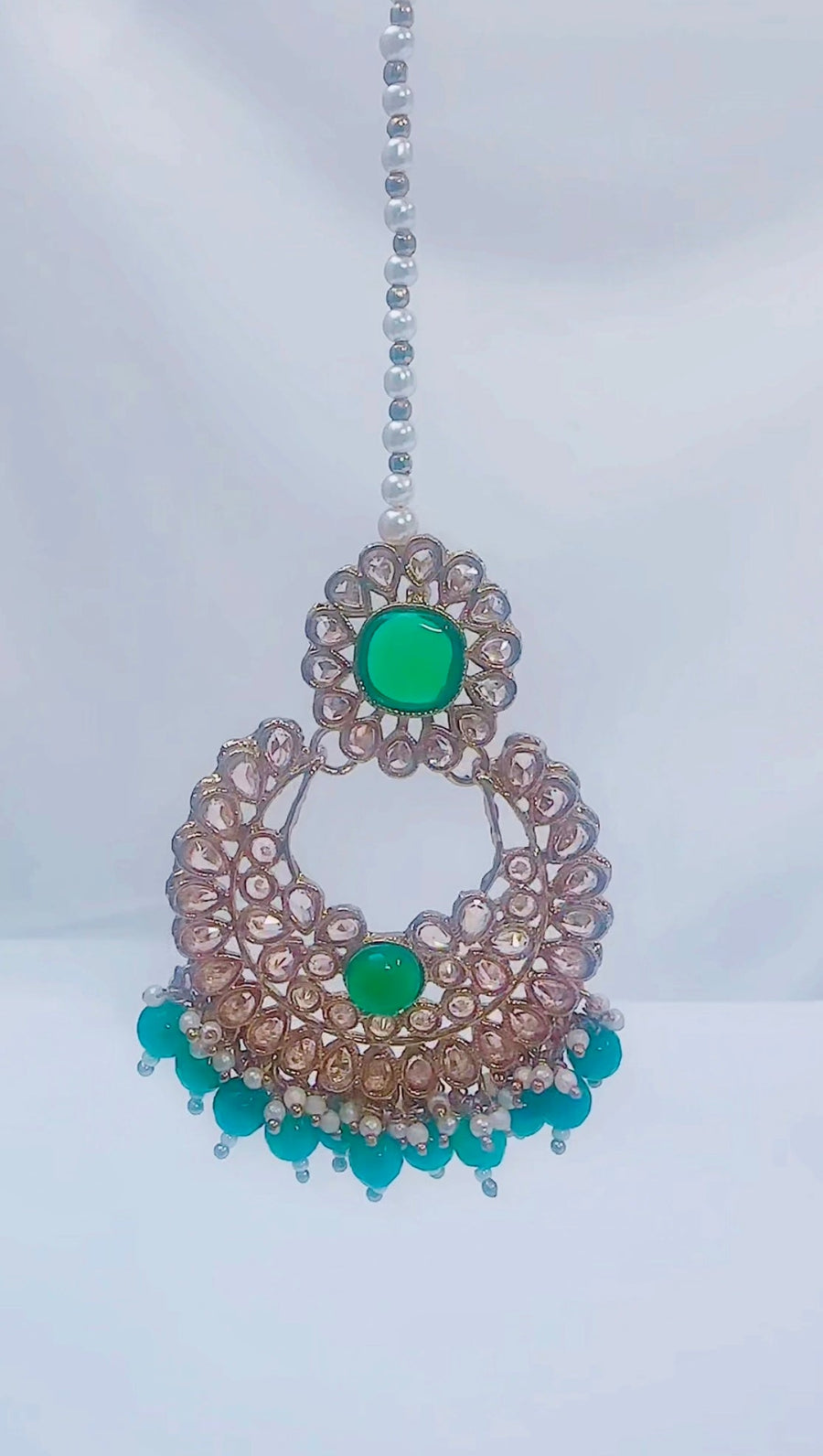 Indian Pakistani Jewellery Khalilah: green earring and tikka set - Bijoux Pieces