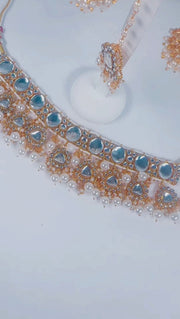 Indian Pakistani Jewellery Nashwa: Chaand Bali pearl drop mirrored choker set - Bijoux Pieces