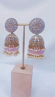 Indian Pakistani Jewellery Pariza: Gold & lilac choker, earring, tikka set - Bijoux Pieces