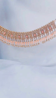 Indian Pakistani Jewellery Pariza: Gold & peach choker, earring, tikka set - Bijoux Pieces