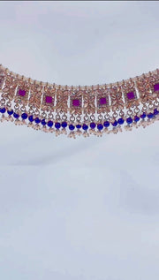 Indian Pakistani Jewellery Pariza: Gold & purple choker, earring, tikka set - Bijoux Pieces