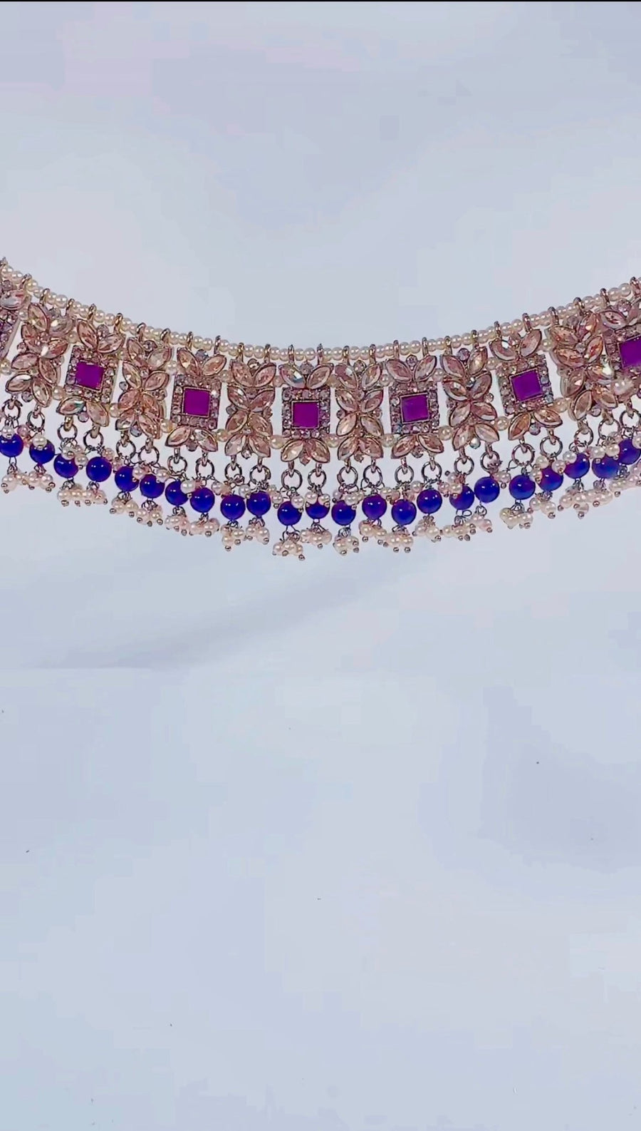 Indian Pakistani Jewellery Pariza: Gold & purple choker, earring, tikka set - Bijoux Pieces