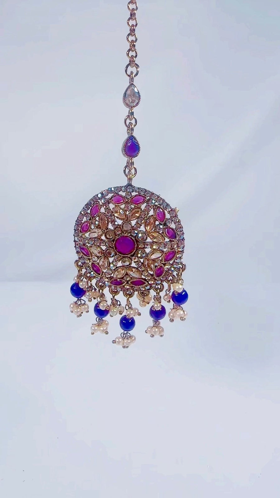 Indian Pakistani Jewellery Pariza: Gold & purple choker, earring, tikka set - Bijoux Pieces