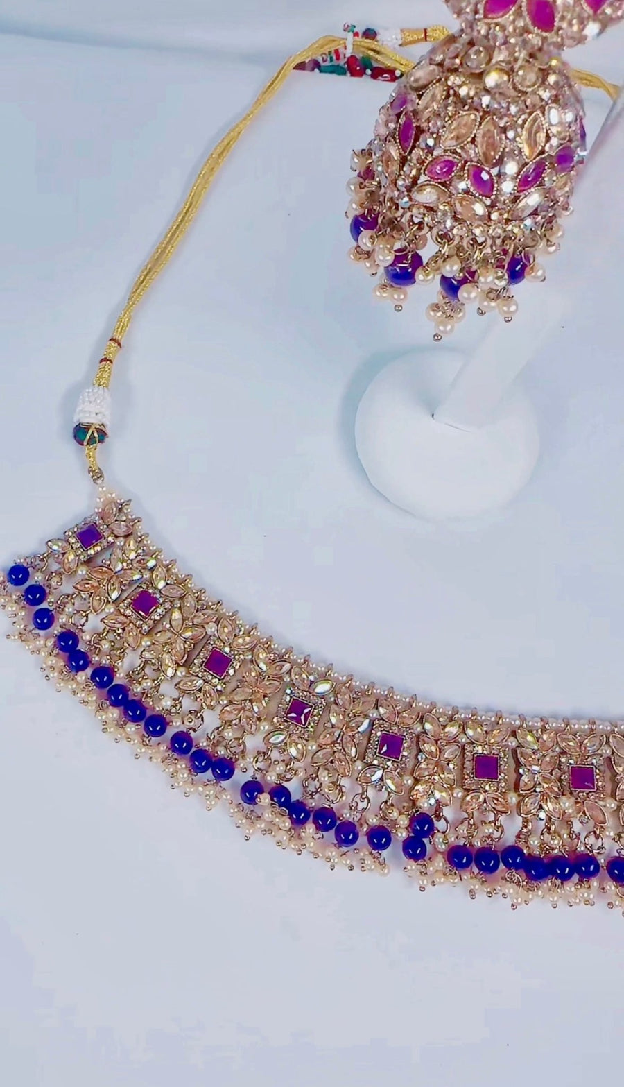 Indian Pakistani Jewellery Pariza: Gold & purple choker, earring, tikka set - Bijoux Pieces