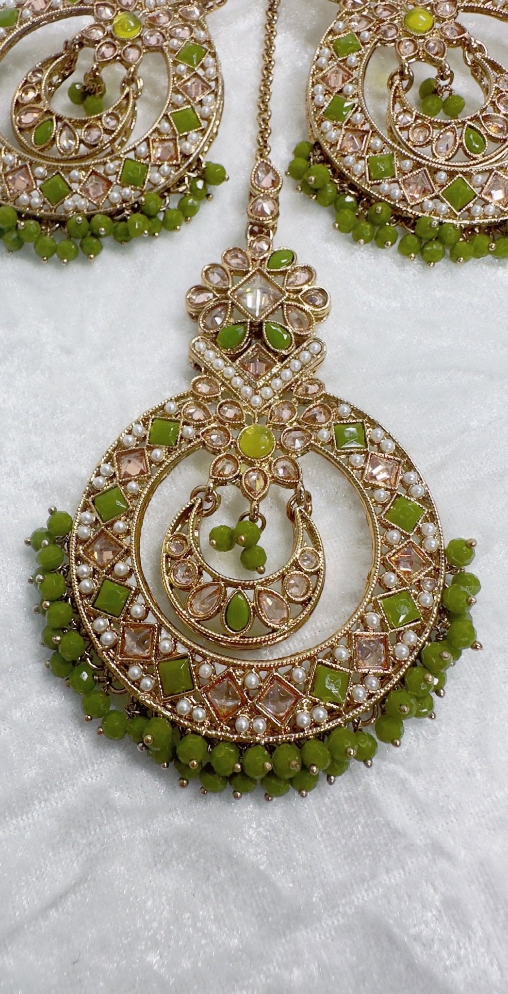 Indian Pakistani Jewellery Rahima: green earring and tikka set - Bijoux Pieces