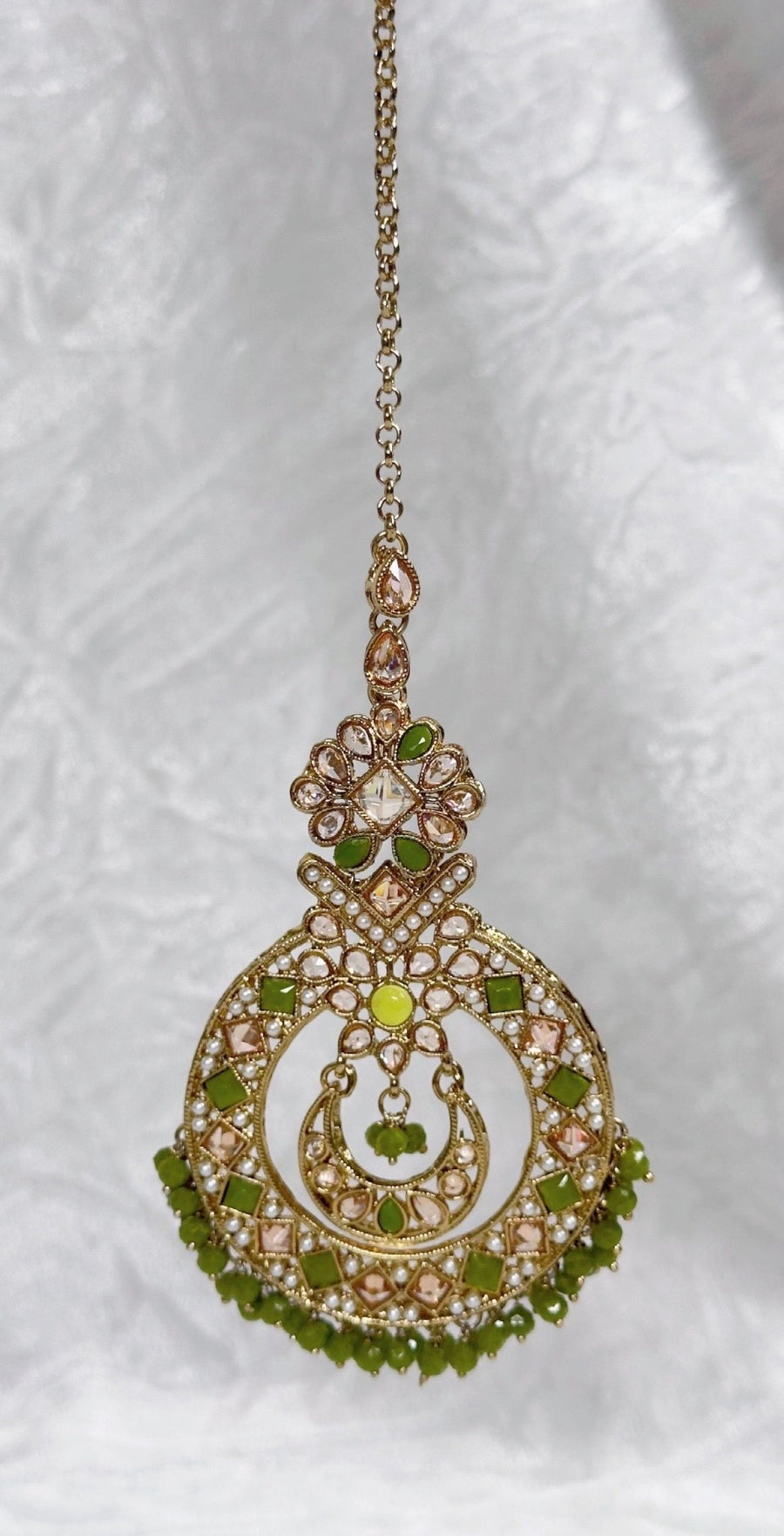 Indian Pakistani Jewellery Rahima: green earring and tikka set - Bijoux Pieces