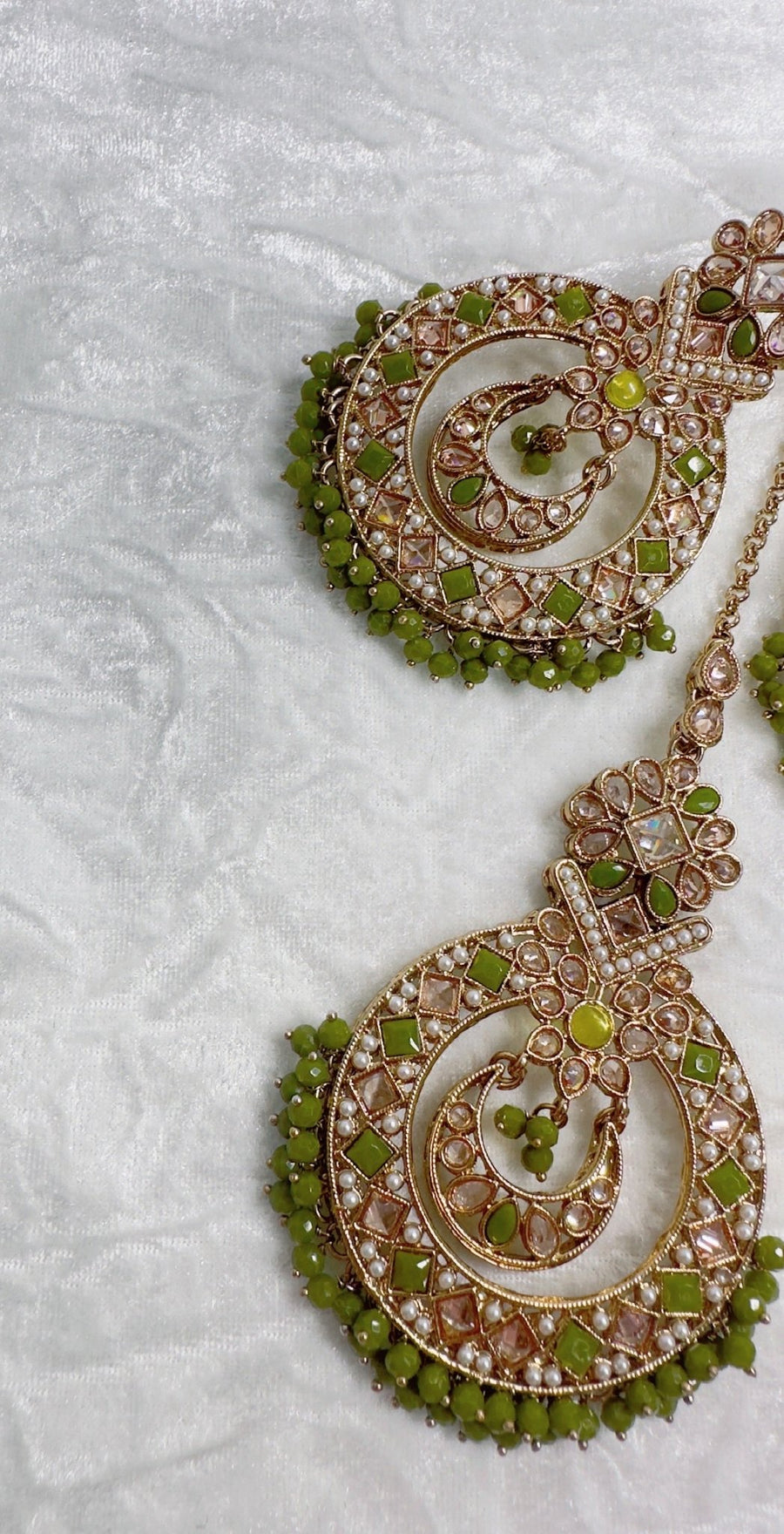 Indian Pakistani Jewellery Rahima: green earring and tikka set - Bijoux Pieces