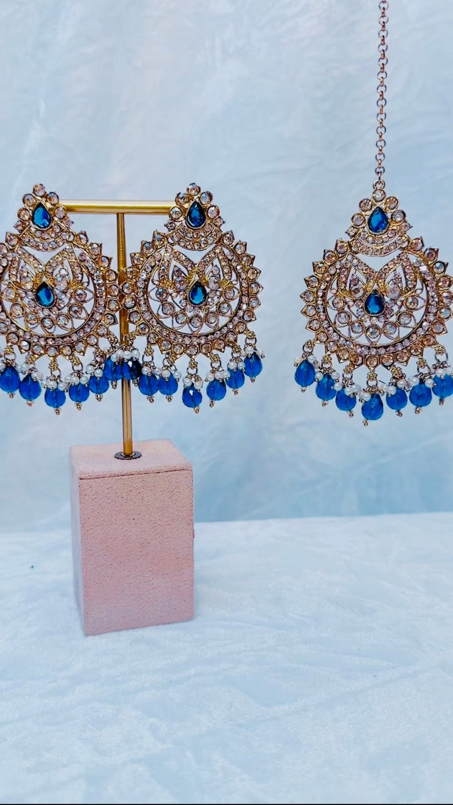 Indian Pakistani Jewellery Rahma: Blue earring & tikka set - Bijoux Pieces