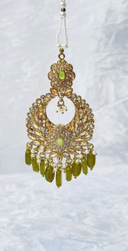 Indian Pakistani Jewellery Sultana : green & gold earrings with tikka - Bijoux Pieces