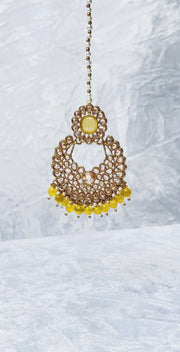 Indian Pakistani Jewellery Taliba: yellow & gold earrings with tikka - Bijoux Pieces