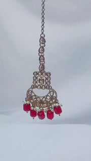 Indian Pakistani Jewellery Zayna: Red choker necklace, earring, tikka set - Bijoux Pieces