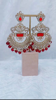 Basma maroon red Gold & Pearl Tikka and earring set - Bijoux Pieces