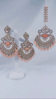 Basma Orange Gold & Pearl Tikka and earring set - Bijoux Pieces