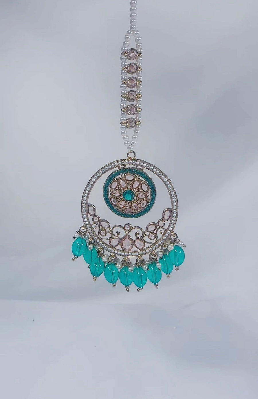 Indian Pakistani Jewellery Eliya : Teal Earring & tikka set - Bijoux Pieces