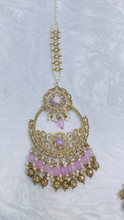 Imani : gold and purple Sahara Jhumkay with tikka - Bijoux Pieces