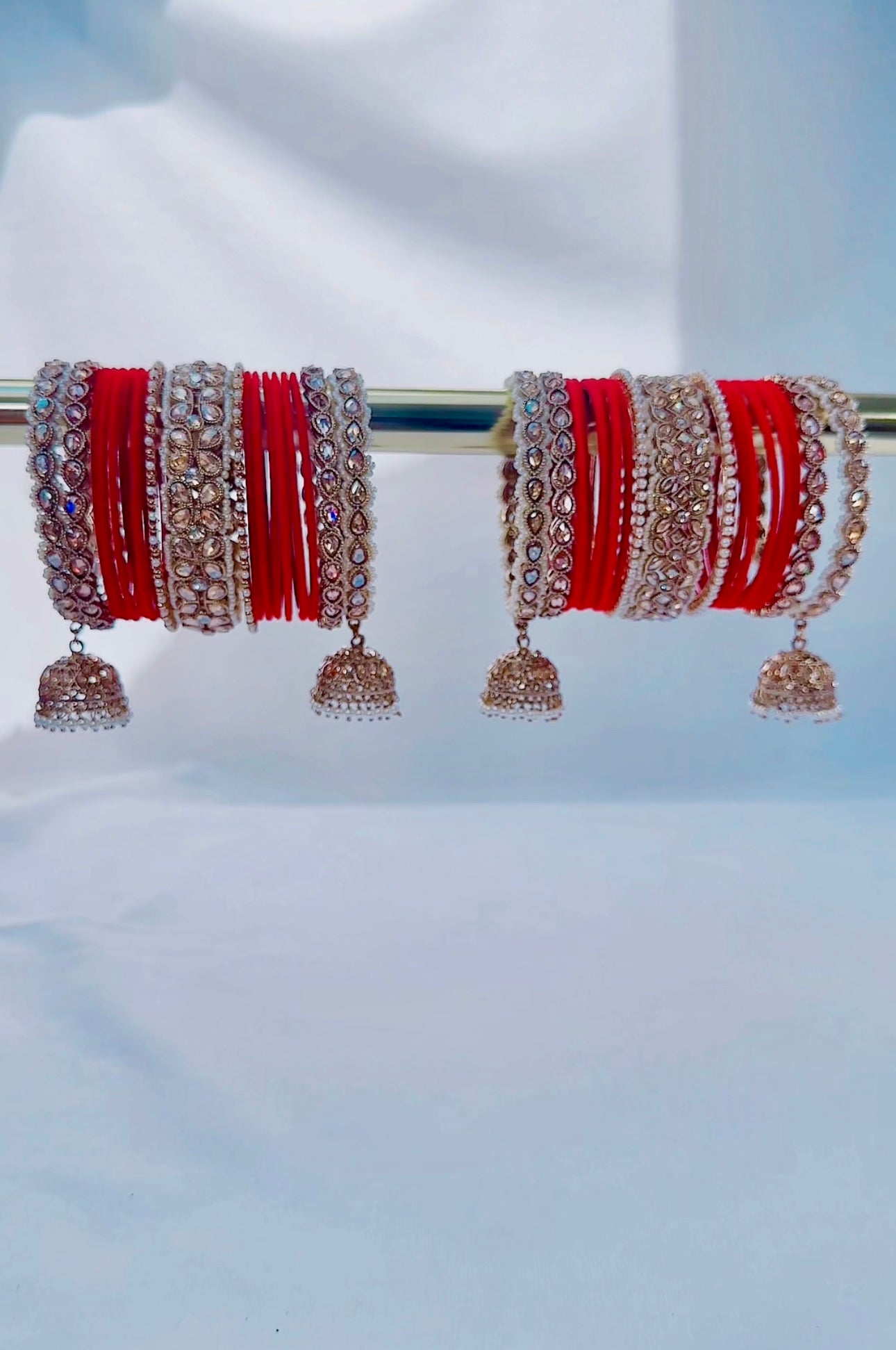 Shakira: Gold & Red Latkan kangan bangles choora (2 sets) - Bijoux Pieces